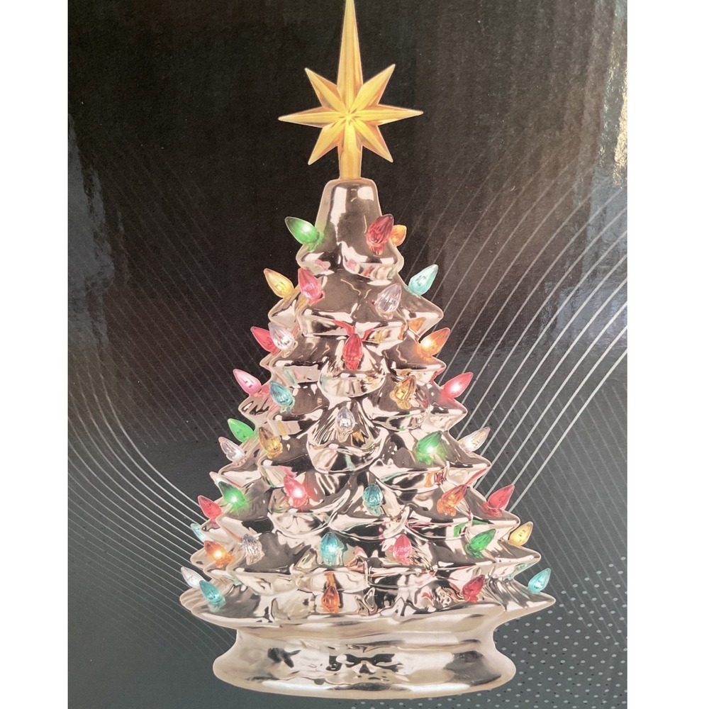 RJ Legend 8.5"x15" Champagne Gold Ceramic Christmas Tree Multicolor Lights NEW